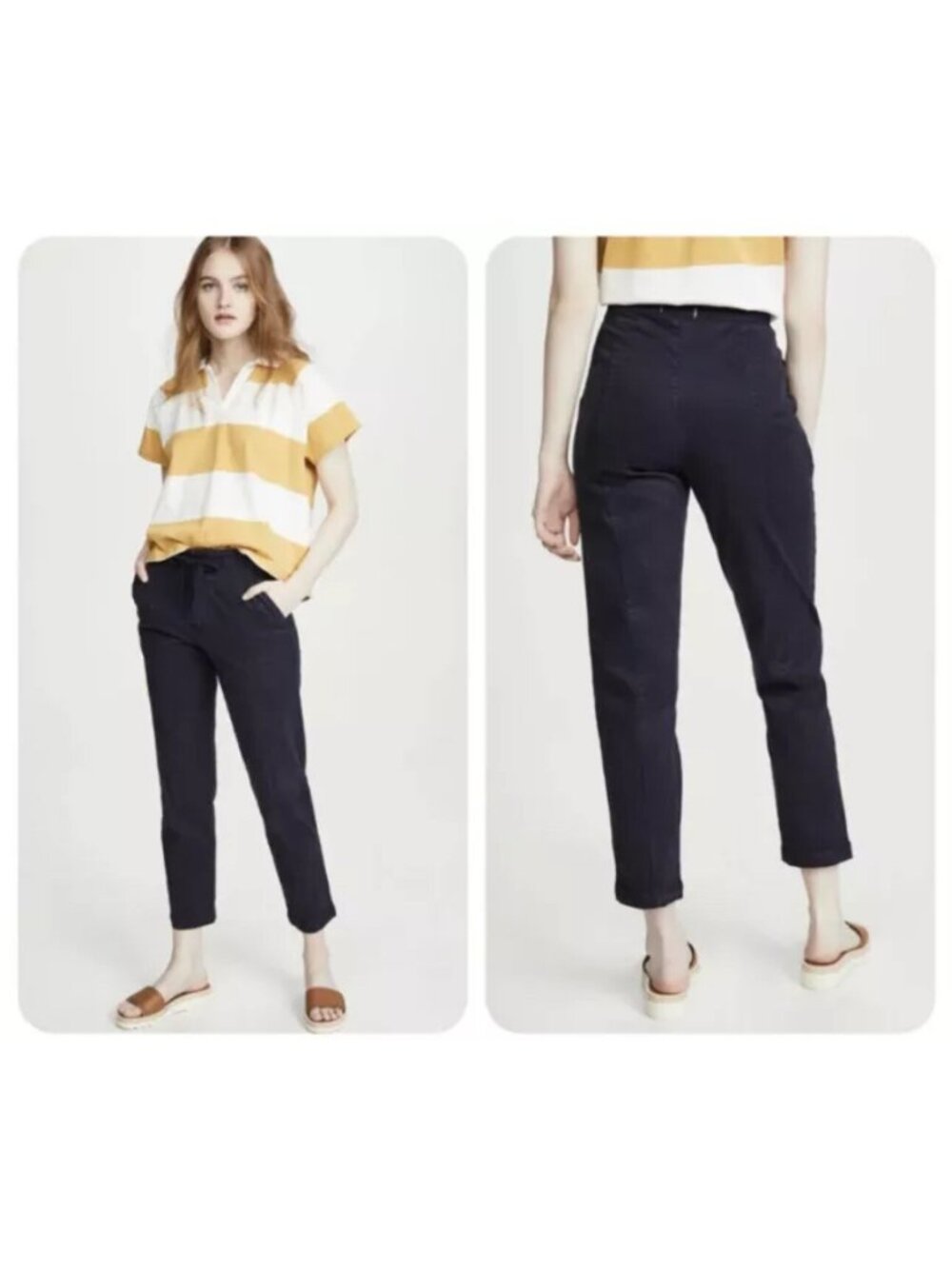 Alex Mill Drawstring Washed Twill Ankle Pants Womens 0 Navy Blue New